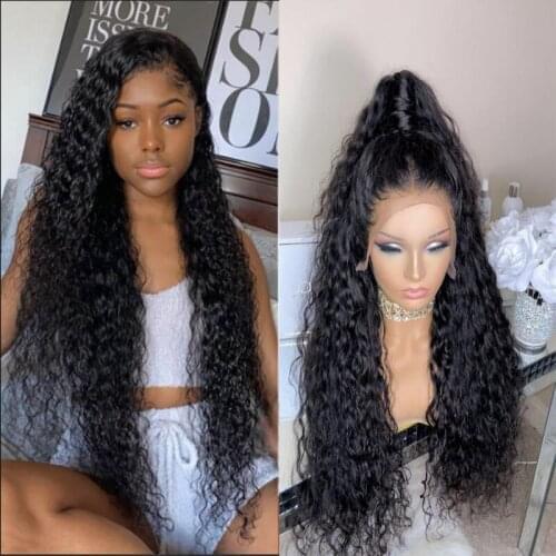 Black Curly Synthetic Lace Front Wigs Natural Hairline Heat Resistant Fiber Hair Glueless Long Synthetic Lace Wigs For Women