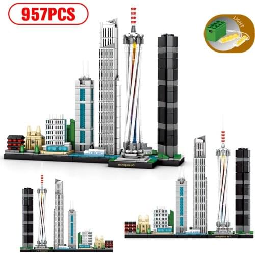 City Creator Famous Architecture LED Light Guangzhou Landmark Street View Bricks high-tech Skyline Building Block Toy For Kids