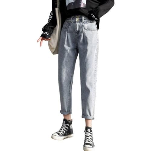 Retro Straight-leg Jeans Women Trousers Street Shot High-waisted Thin Nine-point Jeans Button Zipper Ladies Pants 2020 Autumn