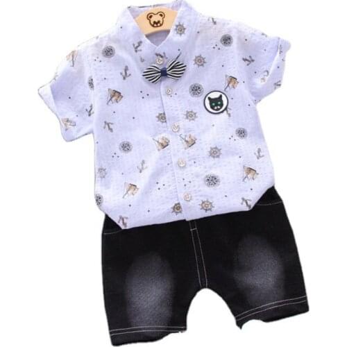 New Summer Baby Boys Clothes Set Children Gentleman Cartoon Shirt Shorts 2Pcs/sets Toddler Casual Cotton Clothing Kids Tracksuit