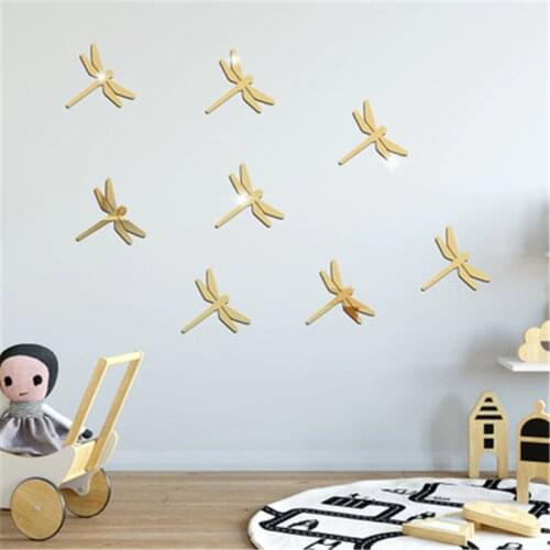 Geometric Animal Mirror Wall Sticker 3D Dragonfly Mirror Wall Sticker Living Room Bedroom Acrylic Mirror Decorative Sticker