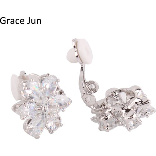 Grace Jun(TM) New Fashion AAA Cubic Zirconia Waterdrop Clip on Earrings Without Piercing for Women Party Charm No Hole Ear Clip