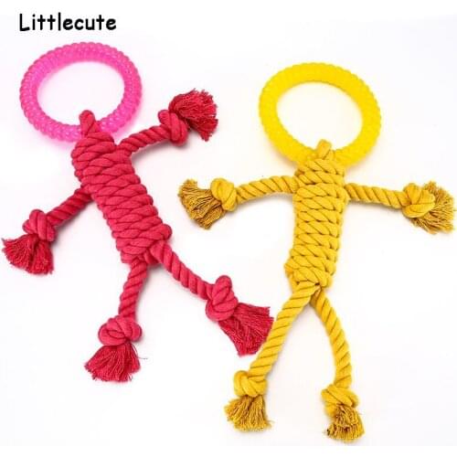 2 Color Poplar Pet Dog Toy Plastic Ring & Cotton Ropes Dog Toy For Small Large Dogs Pets Interactive Toys For Pet Chew Toys