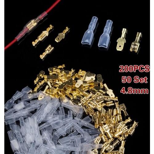200PCS Crimp Terminals 4.8mm Insulated Seal Electrical Wire Connectors Crimp Terminal Connector Kit