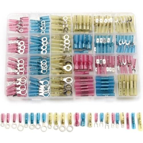 240Pcs Insulated Heat Shrink Connectors Electrical Wire Splice Spade Ring Fork Butt Terminal Wire Connector Assortment Kit