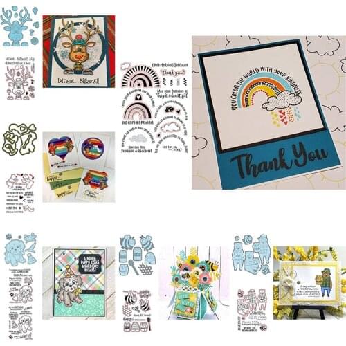 Metal Cutting Dies Match Clear Stamps Set Elk Head Bear Dog Honey Bees Rainbow Words Arch Pattern DIY Scrapbooking Craft 2020