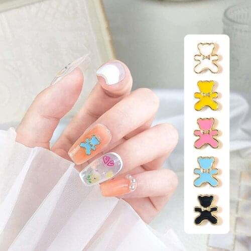 Cute Funny Bear Nail Art Jewelry Mini Metal Bow Tie Bear Nail Decorations Cartoon Candy Color DIY Nail Art Tools