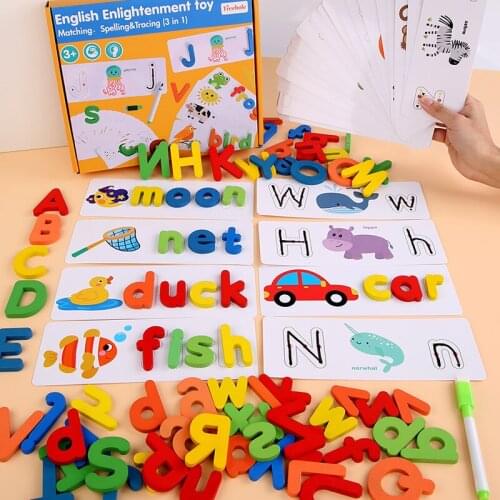 Montessori Spell word game Wooden Toys Early Learning Jigsaw Letter Alphabet Puzzle Preschool Educational Baby Toys for Children