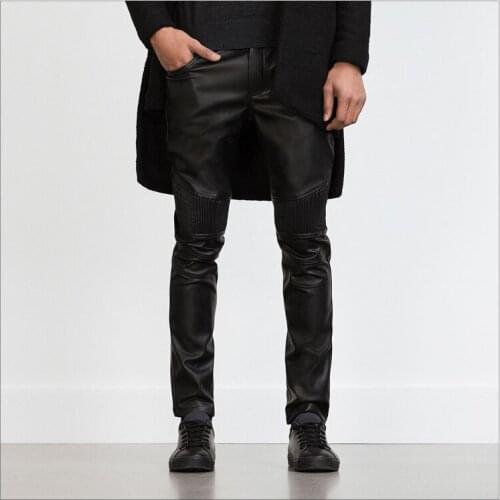 Mens New Dj Fashion Clothing Male Slim American Locomotive Super Cool Leather Pants Trousers Singer Costumes