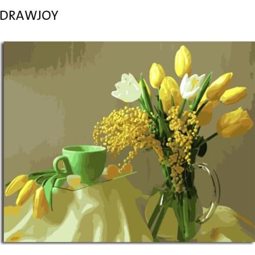 DRAWJOY Flower Framed Picture DIY Painting By Numbers Painting & Calligraphy Home Decoration For Living Room Wall