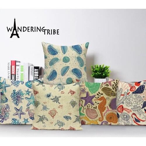 Marine Anchor Cushion Covers Ocean Style Decoration Fish Pillowcase Blue Yellow Home Decor Throw Pillow Covers Custom Kissen