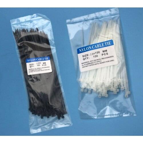 100Pcs width 2mm 3mm 2*100mm 3*200mm White Black Self-locking Plastic Nylon Cable Ties Wire Zip Tie