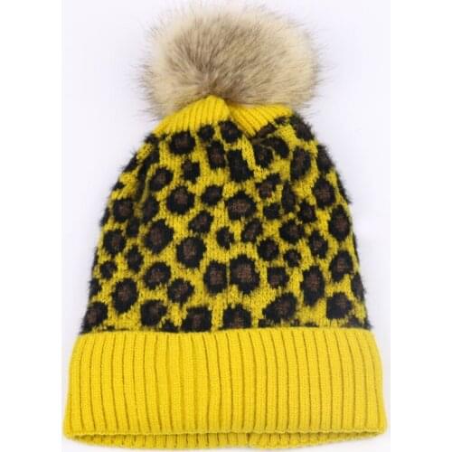 BADAMANA New Fashion Leopard knitted hat Womens Korean Hats New leopard point thickened ear protection wool hat