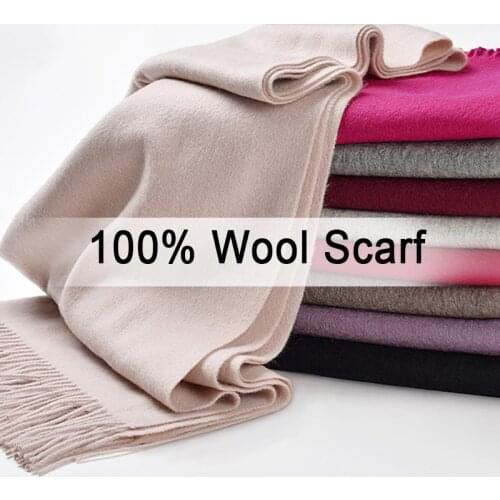 New Winter 100% Real Wool Scarf Neck Warmer Women Echarpe Thicken Pashmina Wraps with Tassel Fine Cashmere Scarves Foulard Femme
