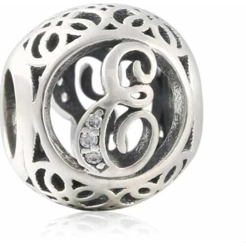 New 925 Sterling Silver Openwork Letter E Charm Vintage Alphabet Beads For Jewelry Making Fit Original Pandora Bracelet