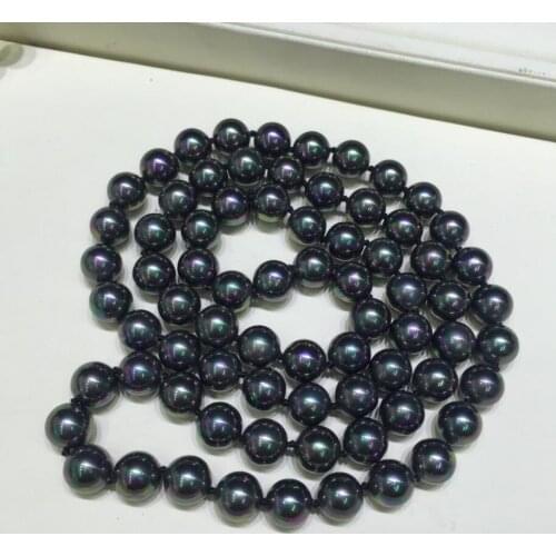 80cm 30inch 10mm black shell pearl Women Jewelry necklace round natural south sea shell pearl handmade gift
