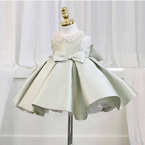 Infant Baby Girls Christening Gowns Green Lace Beading Dresses Newborn Baby Baptism Clothes Princess 1st Year Birthday Ball Gown