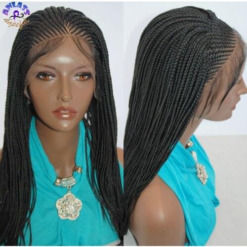 200Density Full Black Lace Frontal Cornrow Wigs High Temperature Fiber Hair Synthetic Lace Front Wig Long Braided Box Braids Wig