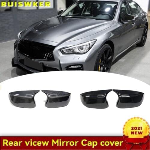 Car side 2pcs Horn Replacement for Infiniti Q50 Q60 Q70 SQ50 XQ30 2014-2020 Rearview Mirror cover caps Bright Black