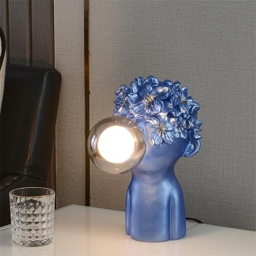 Modern Luxury Art Decoration Table Lamp Blue Resin Glass Lampshade Living Room Light Dining Room Bedroom Study Fixture Desk Lamp