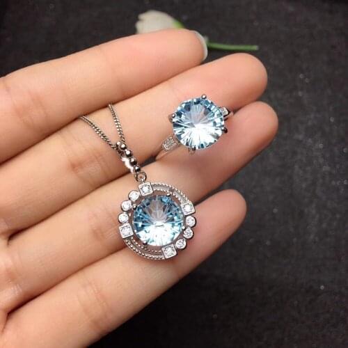 Natural and R Topaz jewelry set Natural Real Topaz 925 sterling silver 1pc pendant,1pc ring