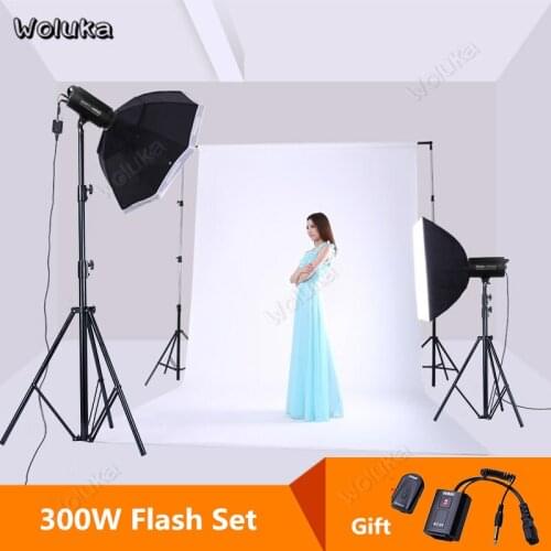 Studio Flash Set 300W Indoor Photo Kit Double softbox + light stand Flash Trigger Photography Lighting Shooting CD50 T10