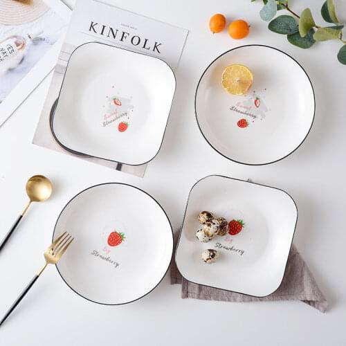 Plate Dish Household Ceramic Dish Plate Creative Fruit Plate Square Net Red Dish Japanese Tableware Set