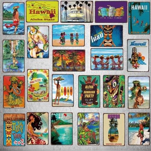 Tiki Time Luau Metal Sign Pin Up Girl Hula Dance Wall Poster Bar Art Home Vintage Decor Travel Souvenir Cuadros DU-5367A