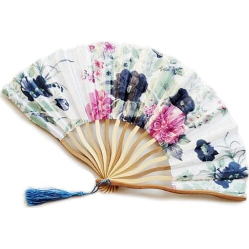 10pcs Flower Pattern Hand Held Fan Silk Bamboo Folding Fan Handheld Folded for Church Wedding Party Hand Fan Cool Personalized