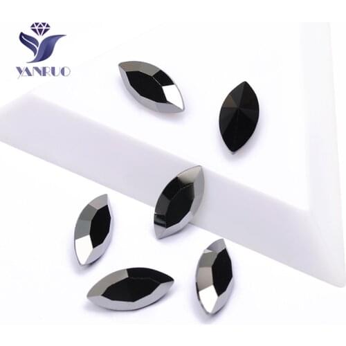 YANRUO 4200 Navette Horse Eyes Jet hematite HEM Top Crystal Sewn Strass With Metal Claws Rhinestones For Wedding Dress Jewelry
