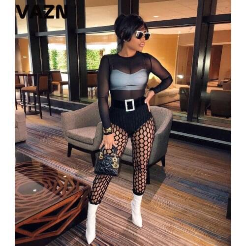 VAZN 2020 Hot Classic Black Hollow Out Sexy Club Young Open Plus Size Parity Fashion Women Long Pencil pants