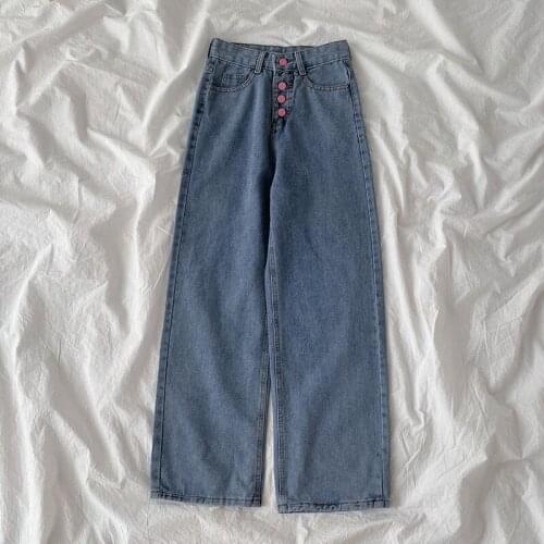 2021 New High Waist Women Blue Jeans Spring Streetwear Y2K Vintage Baggy Straight Long Pants Versatile Wide Leg Denim Trouser