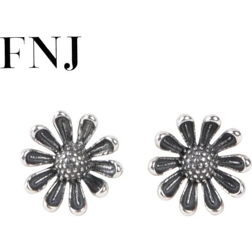 FNJ Galsang flower Earrings 925 Silver Original Pure S925 Sterling Silver Stud Earring Women Jewelry