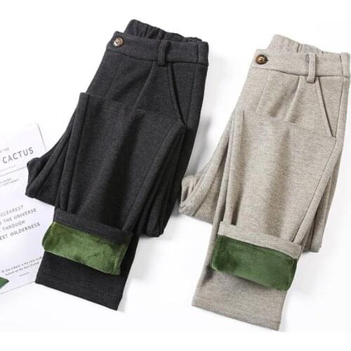 Women Harem Pants 2020 Autumn Winter High Waist Plus velvet Female Casual Woolen Pants Loose Warm Long Trousers Plus Size