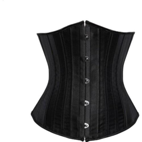 26 Spiral Steel Boned Satin Simplicity Underbust Corset Womens Khaki/Black Corset Waist Clip XXS-2XL