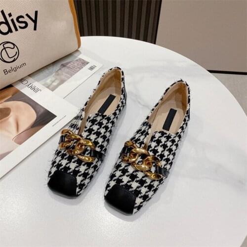 New Spring Autumn Fashion Brand Chain Square Toe Flats Shoes Women Slip On Ballet Flat Casual Ballerinas Zapatillas Mujer BZ118