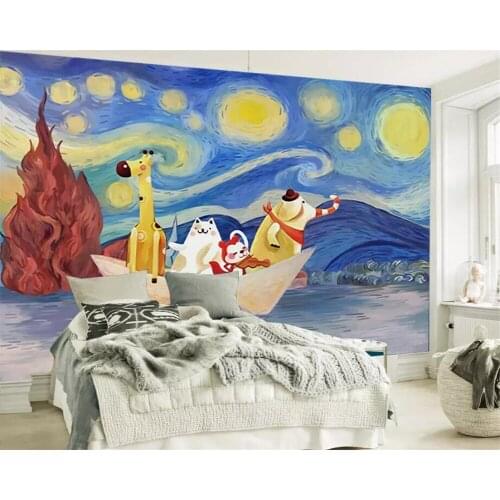 Beibehang Custom wallpaper 3d photo murals hand-painted cartoon starry sky childrens room theme background wall paper 3d mural