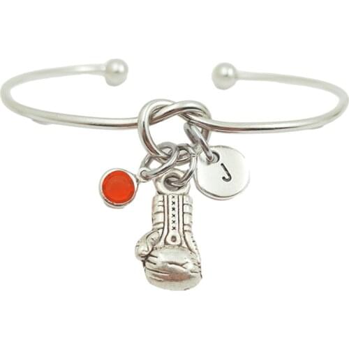 Boxing Glove Retro Creative Initial Letter Monogram Birthstone Adjustable Bracelet Fashion Jewelry Women Gift Pendant