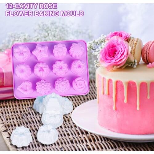 Household Baking Mold 12 With Rose Pink Silicone Mold Biscuit Mold Cake Fudge Mold Multi-purpose Handmade Soap Candle Mold