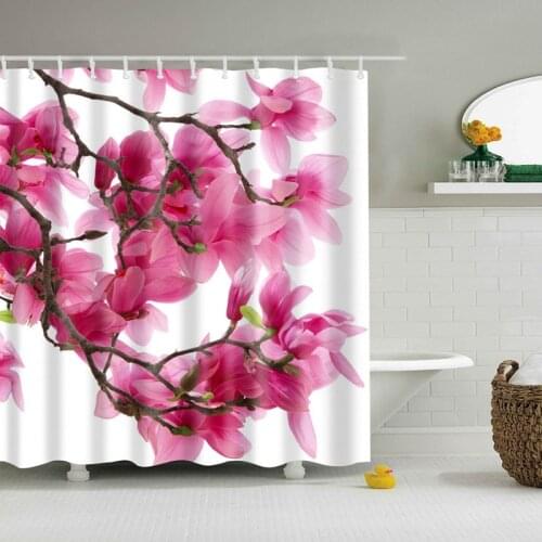 Flower Waterproof Shower Curtain Waterproof Polyester Fabric Bath Bathing Bathroom Curtains with 12 Hooks for Home Decorations