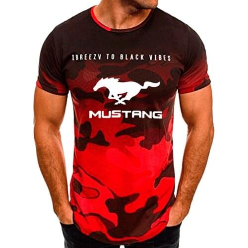 Mens Short Sleeve Mustang Car Logo printing T-shirt Summer casual Cotton Camouflage Fashion Hip Hop Harajuku Mens short sleeve