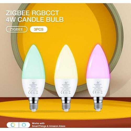 Gledopto 3PCS Dimmable Zigbee RGBCCT 4W Light Bulb LED E14 E12 Color Changing Suitable For Bedroom Living Room Corridor Balcony