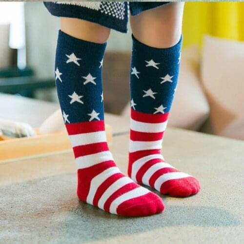 Unisex Baby socks Kids Girls Cute Princess Stripes stars American flag patton Knee High Socks for toddler boys/girls