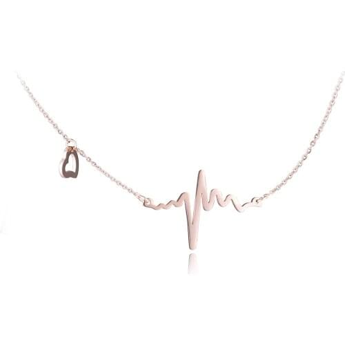 Trendy Heartbeat Titanium Stainless Steel Pendant Necklace For Women Rose Gold Chain Choker Necklace Jewelry N17014