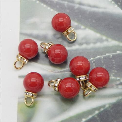 Julie Wang 20PCS 12mm Man-made Red Pearl Charms Alloy Cap With Rhinestone Pendants Bracelet Earrings Jewelry Making Accessory