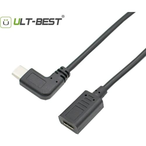 ULT-Best USB 2.0 Version Type C male Right Angled 90 Degree to Type-C Female Extension Cable Cord USB-C Data Charging Cable 27CM