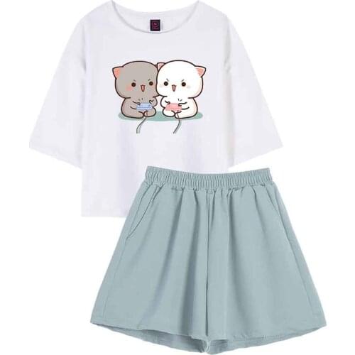 Kawaii Clothes Sleepwear Women Set Home Cotton Sleepwear Suit Home Clothes Bear Print Cute Graphic Short Cute Sweatshirt Suits
