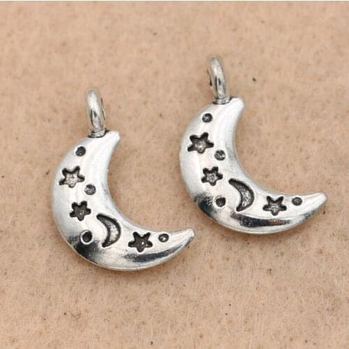 KJjewel Tibetan Silver Plated Moon Star Charms Pendants for Bracelet Necklace Jewelry DIY Jewelry Findings Craft 11x20mm