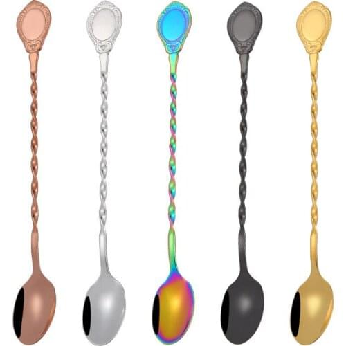 Creative spiral long handle bar stir spoon 304 stainless steel mixing cocktail spoon bartender bar tools LX7959