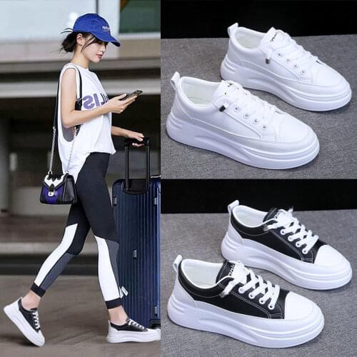 White Shoes For Women Casual Sneakers Platform Height Increase PU Skateboarding Shoe Girls Sports Walking Jogging Flat Footwear